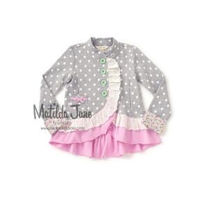 Matilda Jane Adventure Begins Lead the Way Jacket Polka Dot Pink Gray Size 8